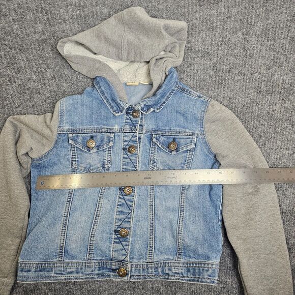 MUDD Girls Jean Jacket with Gray Long Sleeves and Hoodie Girls Size 14 - Picture 5 of 9